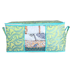 Kuber Industries Metallic Print Non Woven Underbed Bag|Storage Organiser|Blanket Cover with Transparent Window|Storage Bag for Clothes Large (Olive Green)