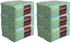 Kuber Industries Foldable saree covers with Zip|Non Woven Clothes Organiser for wardrobe |Leaf Print With Transparent Window|Suitable for Lehenga, Suit, Dress|Pack Of 6 (Green)