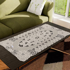 Heart Home Table Runner|Soft Vinyl Fabric Floral Design for Everyday Use|Home Decor|Living Room|33x17 Inch (Cream)