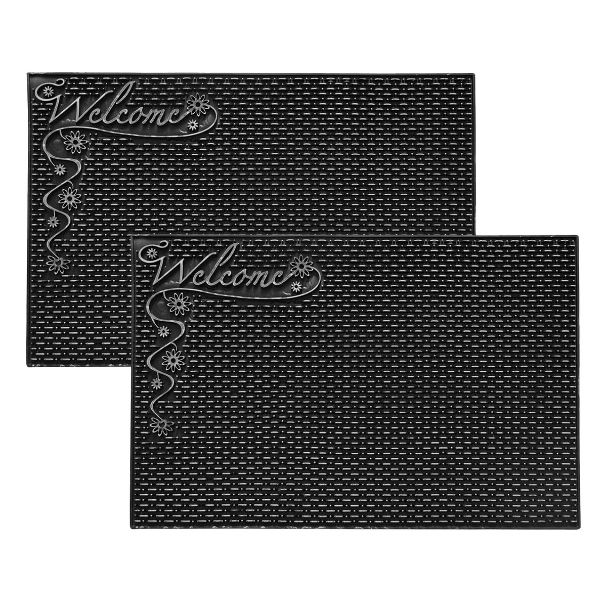 Kuber Industries Door Mat | Rubber Mud Trapper Mat | Welcome Mat | Floor mat | Door Mat for Home Entrance | Bathroom Mat | Entry Way Doormat | Pack of 2 | Black & Silver