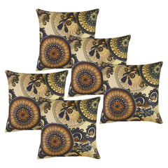 Heart Home Cushion Cover | Brown Gold Digital Print Cushion Cover | Jute Sofa Cushion Covers | Cushion Covers for Home Décor | 16 Inch | Set of 5 | Multi