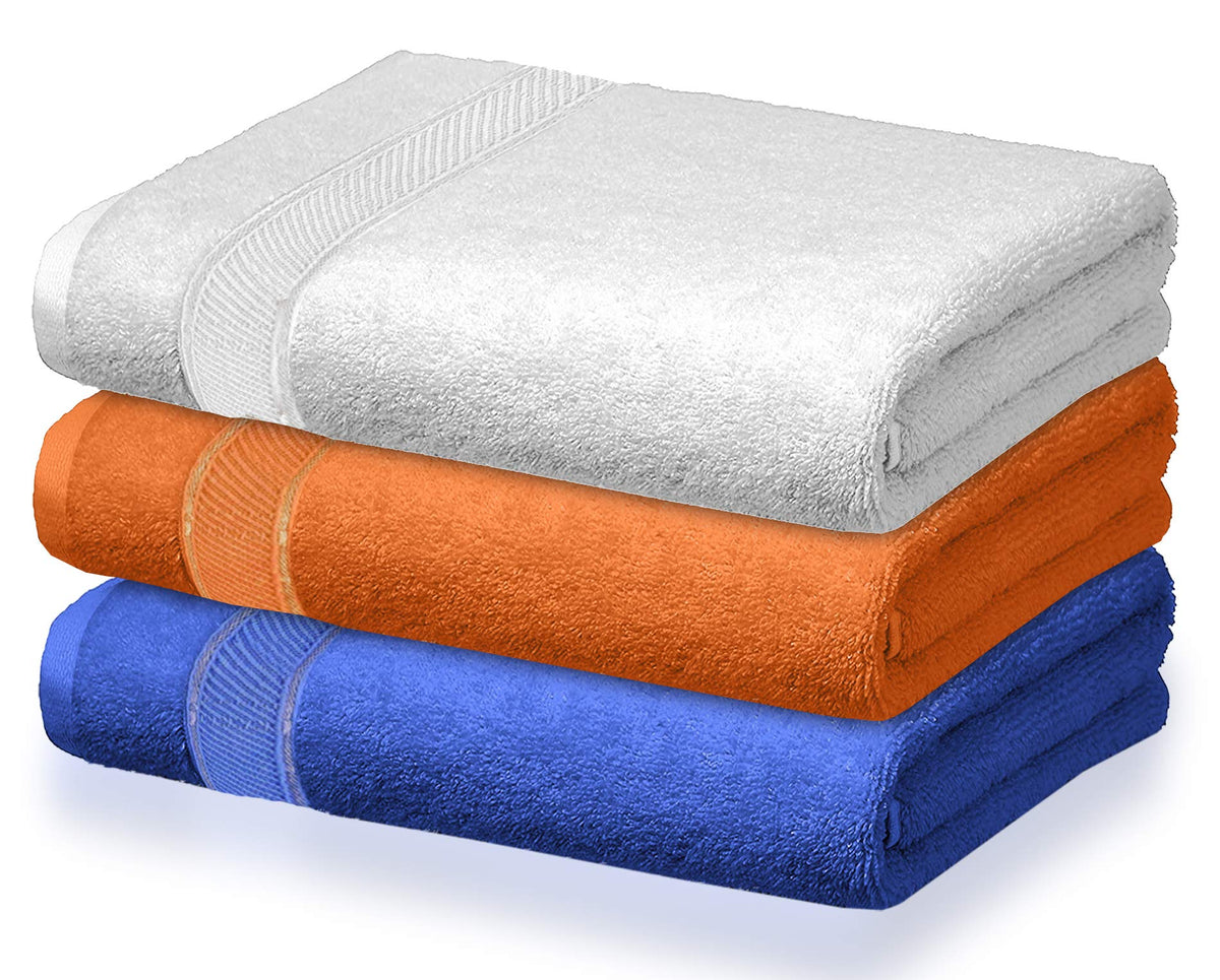 Kuber Industries Cotton Style Premium 3 Pieces Bath Towel, 500 GSM(White & Brown & Blue)