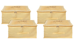 Heart Home Doli Printed Non-woven Foldable Underbed/Storage Bag/Wardrobe Organizer With Transparent Window- Pack of 4 (Gold)-50HH01813