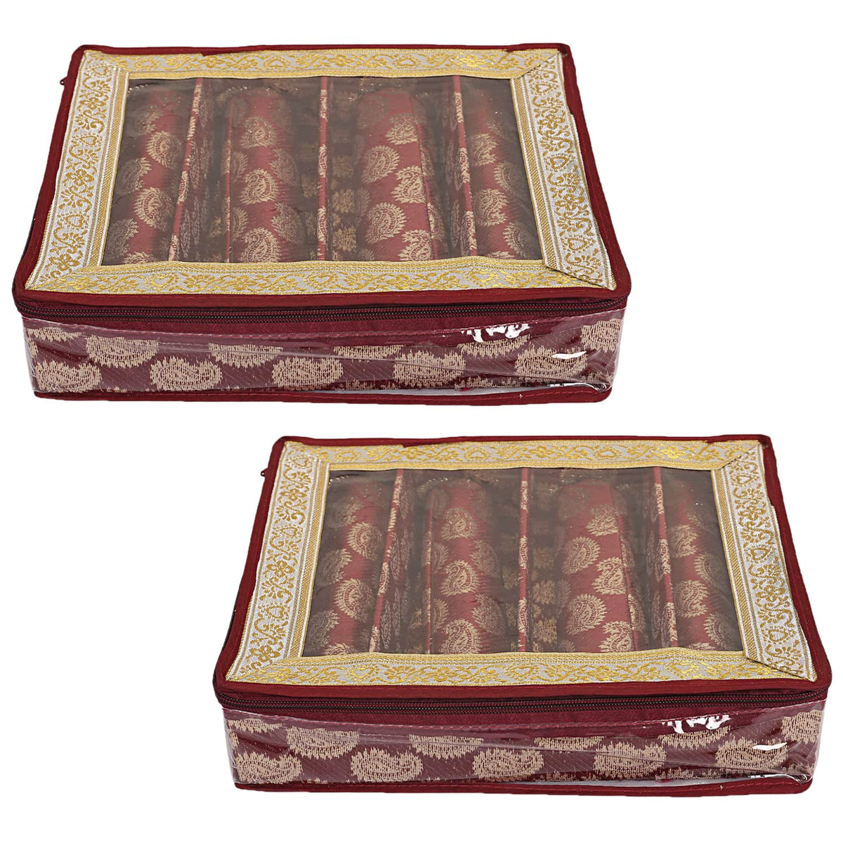 Kuber Industries Multipurpose Carry Design Laminated 4 Rod Bangle Box/Organizer/Case With Tranasparent Top - Pack of 2 (Maroon)-47KM087