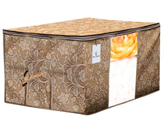 Kuber Industries Metalic Printed 12 Piece Non Woven Underbed Storage Bag, Storage Organiser, Blanket Cover with Transparent Window, Extra Large, Beige - CTKTC034471