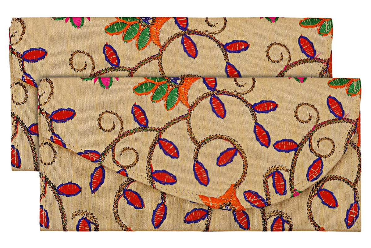 Kuber Industries Embroidery Gift Envelope with Metallic Magnetic Button Closure Shagun Cash Envelopes, Birthdays, Anniversary, Baby Shower-Pack of 2 (Cream)