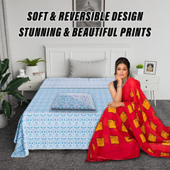 Kuber Industries Blanket | Cotton Single Bed Dohar | Blanket For Home | Reversible AC Blanket For Travelling | Blanket For Summer | Blanket For Winters | Carry Print | Blue