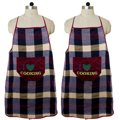 Kuber Industries Checkered Design Cotton Waterproof Kitchen Apron with Front Pocket (Maroon) - CTKTC40373