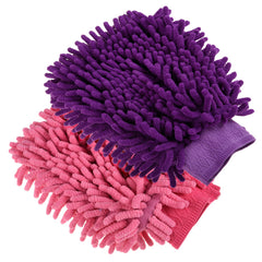 Kuber Industries Chenille Mitts|Microfiber Cleaning Gloves|Inside Waterproof Cloth Gloves|100 Gram Weighted Hand Duster|Chenille Gloves for Car|Glass|Pack of 2 (Purple & Pink)
