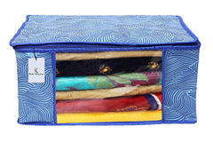 Kuber Industries Leheriya Printed 4 Piece Non Woven Fabric Saree Cover Set with Transparent Window, Extra Large, Orange & Blue -CTKTC40810