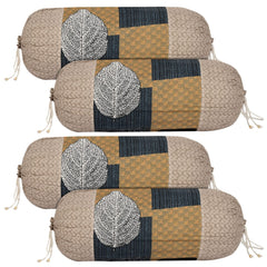 Kuber Industries Leaf Print Soft & Luxurious Decorative Cotton Bolster Cover (Pack of 4, Cream)