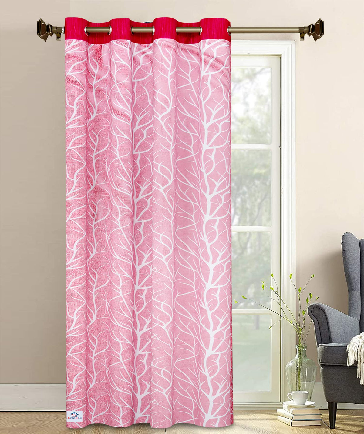 Heart Home Tree Printed 7 Feet Door Curtain for Living Room, Bed Room, Kids Room with 8 Eyelet (Pink)-HS43HEARTH25581