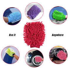 Heart Home Chenille Mitts|Microfiber Cleaning Gloves|Inside Waterproof Cloth Gloves|100 Gram Weighted Hand Duster|Chenille Gloves for Car|Glass|Pack of 2 (Red & Dark Pink)