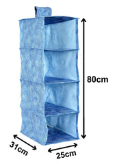 Heart Home Laheriya Print Non Woven Hanging 4 Shelves Foldable Wardrobe/Closet Cloth Organizer (Blue)-KUBMART15342