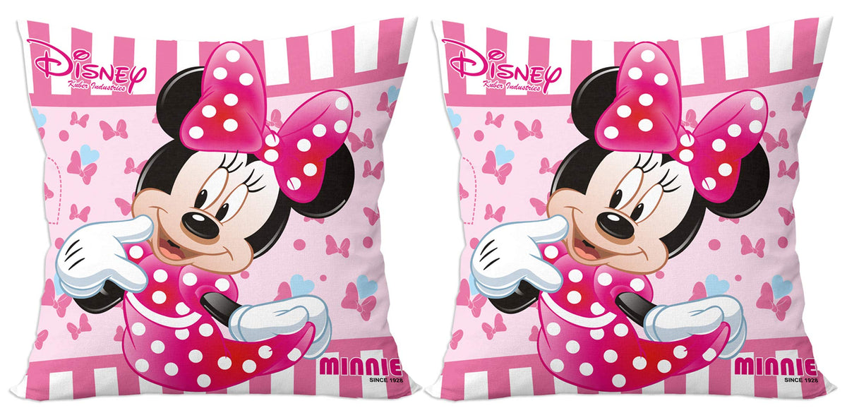 Kuber Industries Disney Printed Microfiber Filled Floor Cushion, Decorative Throw Pillow, Home Decor Pillow, Sofa/Bed Cushion,16"x16"(Pink)-Pack of 2-KUBMART15870 (Model Number: KUBMART015870)
