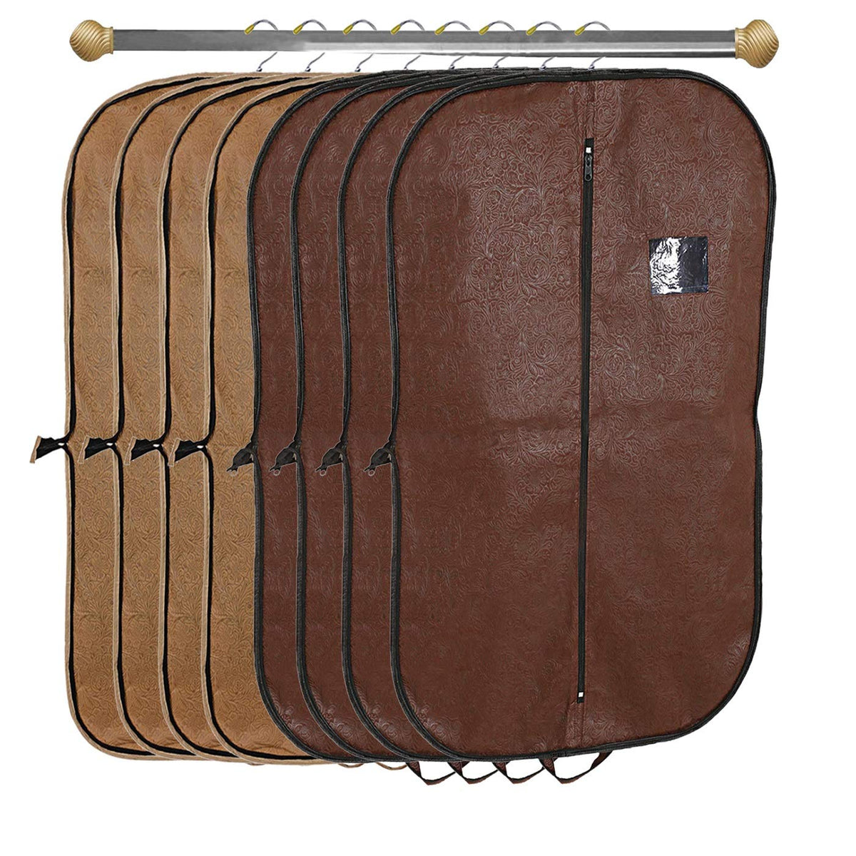 Kuber Industries Embossed Design 8 Pieces Foldable Non Woven Men's Coat Blazer Cover (Brown & Golden) -CTKTC42328