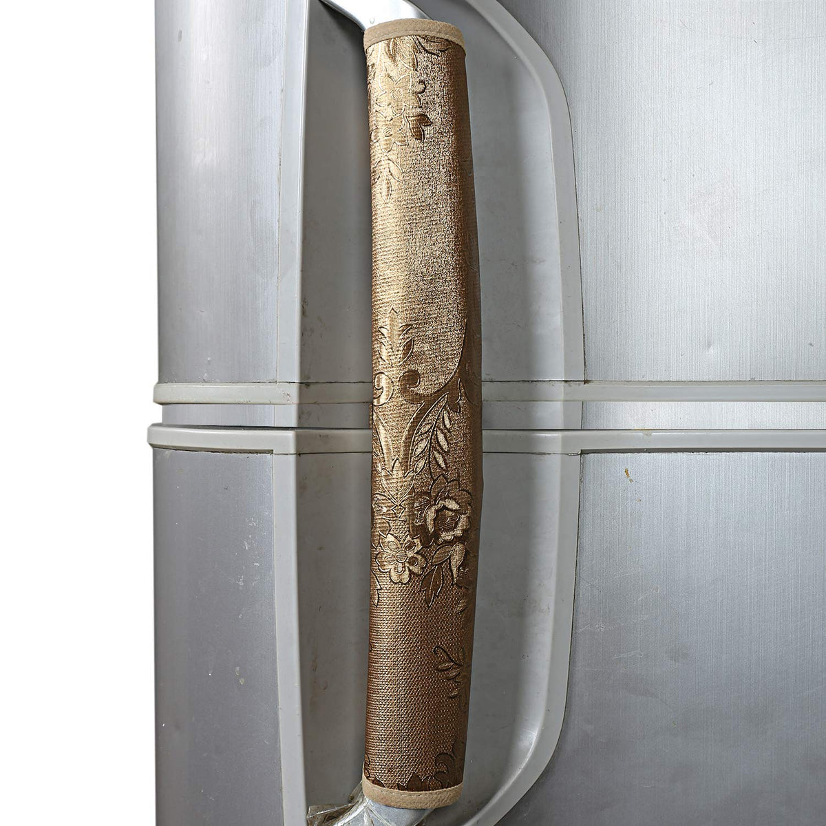 Kuber Industries Floral PVC 2 Piece Fridge Handle Cover Set - Gold