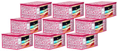 Kuber Industries Leaf Design 9 Piece Non Woven Fabric Saree Cover Set with Transparent Window, Extra Large, Pink-CTKTC031914