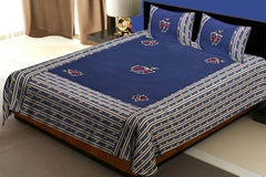 Kuber Industries Embroidery Design 144 TC Cotton Double Bedsheet with 2 Pillow Covers - King Size, Blue