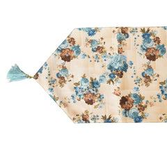 Heart Home Flower Design Machine Washable Cotton Table Runner for Dining Table, 16"x68"inch (Blue)