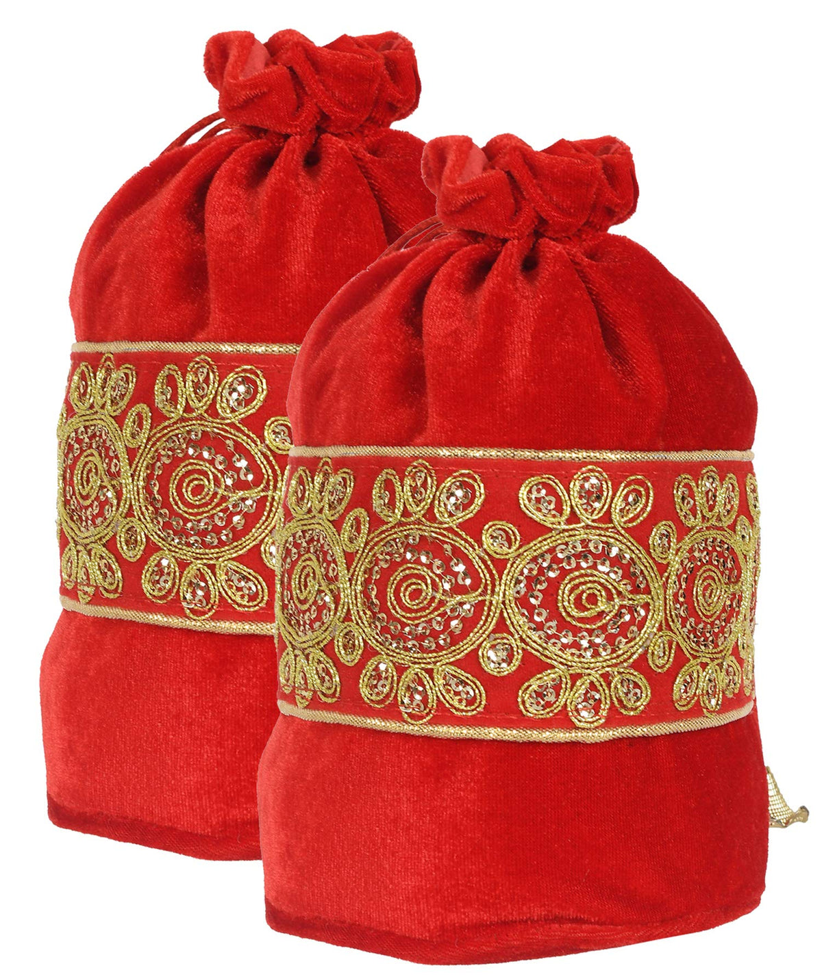 Kuber Industries Embroidered Design Drawstring Potli Bag Party Wedding Favor Gift Jewelry Bags-Pack of 2 (Red)