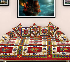 Kuber Industries 8 Piece Cotton Diwan Set - Multicolour