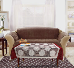 Kuber Industries Flower Design Cotton 4 Seater Center Table Cover 60"x40"(Cream & Maroon) CTKTC34013