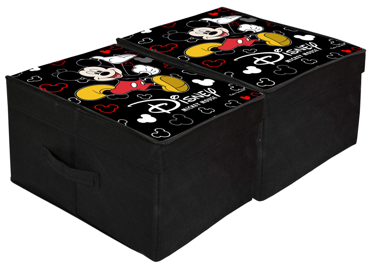Kuber Industries Disney Mickey Mouse Print Non Woven 2 Pieces Fabric Foldable Shirt Cover Storage Organizer Box with with Lid, Extra Large (Black)-KUBMART3467