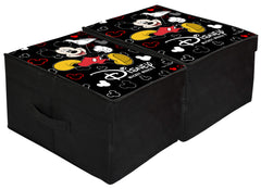 Kuber Industries Disney Mickey Mouse Print Non Woven 2 Pieces Fabric Foldable Shirt Cover Storage Organizer Box with with Lid, Extra Large (Black)-KUBMART3467