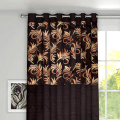 Kuber Industries Leaf Print 2 Pieces Room Darkening Door Curtain, 7 Feet (Brown)