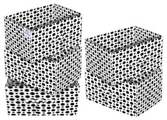 Heart Home Dot Print Non Woven Fabric 5-Replacement Drawer Storage And Cloth Organizer Unit for Closet (Black & White)-HHEART16022