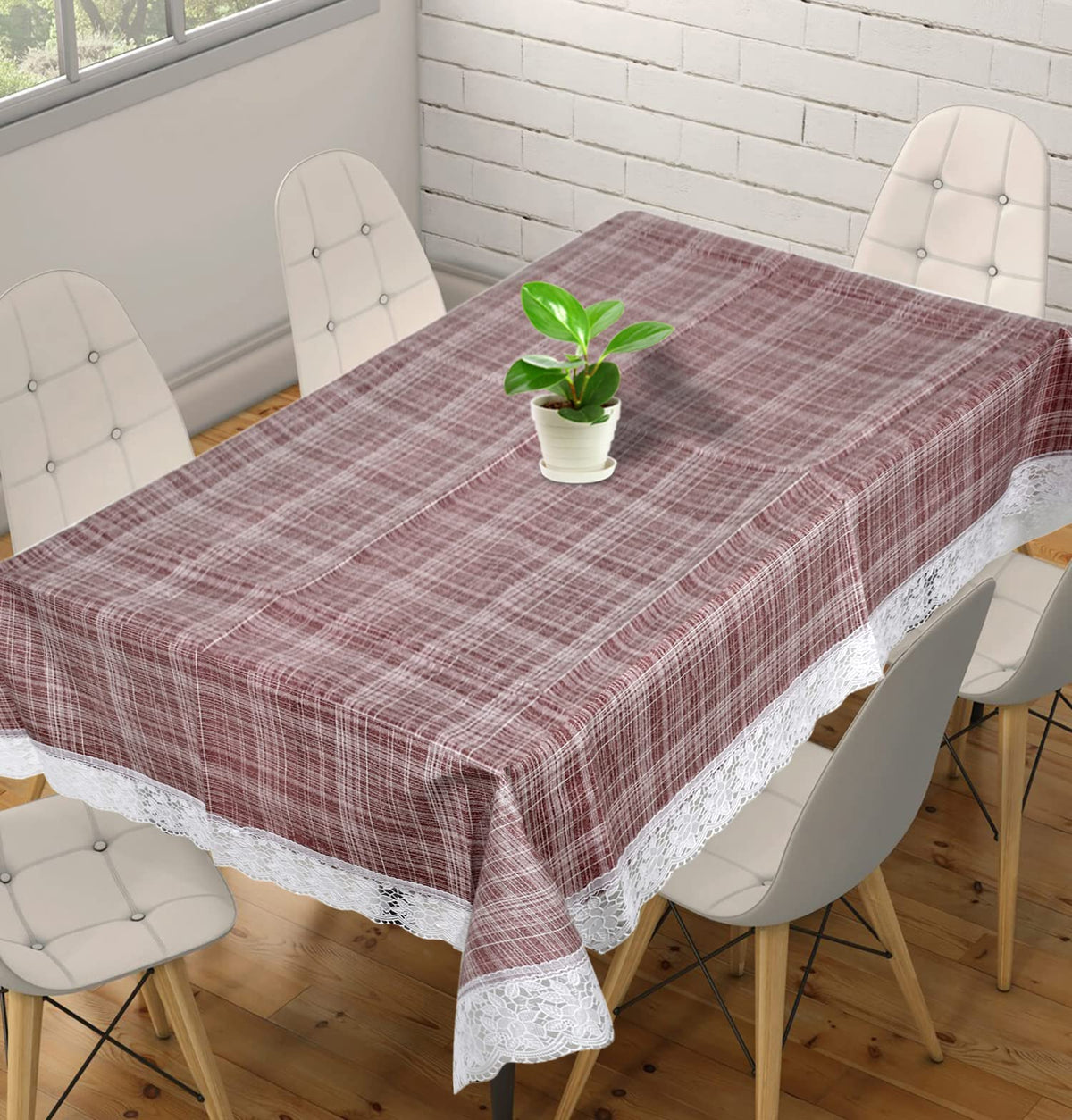 Kuber Industries Lining Printed PVC 6 Seater Dinning Table Cover 60"x90" (Brown)-HS43KUBMART25651