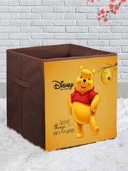 Kuber Industries Disney Winnie-The-Pooh & Mickey Print Non Woven Fabric 2 Pieces Foldable Large Size Storage Cube Toy, Books, Shoes Storage Box with Handle (Maroon & Brown)-KUBMART10809