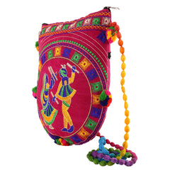 Kuber Industries Floral Design Velvet Handcrafted Embroidery Women’s Sling Bag, Pink (CTKTC4314)