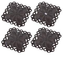 Heart Home Flower Design Handmade Square Cotton Coaster for Kinds of Mugs and Cups, Set of 4 (Brown)