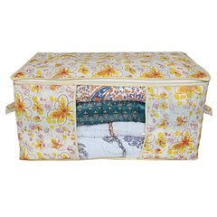 Kuber Industries Flower Printed Non Woven 2 Pieces Saree Cover and 2 Pieces Underbed Storage Bag, Cloth Organizer for Storage, Blanket Cover Combo Set (Ivory & Red) -CTKTC38632