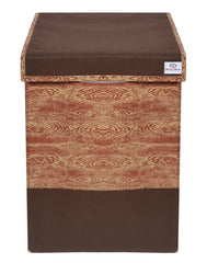 Heart Home Wooden Design Non-Woven Foldable Large Laundry basket/Hamper With Lid & Handles- Pack of 2 (Brown)-44HH0199