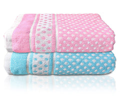 Heart Home Multiuses Dot Printed Soft Cotton Bath Towel, 30"x60"- Pack of 2 (Sky Blue & Pink)
