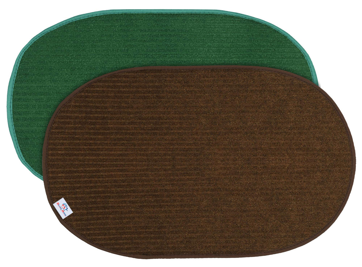 Heart Home Oval Shape Durable Microfiber Door Mat, Heavy Duty Doormat,(Set of 2, 14'' x 23'', Green & Brown)-HEART12119