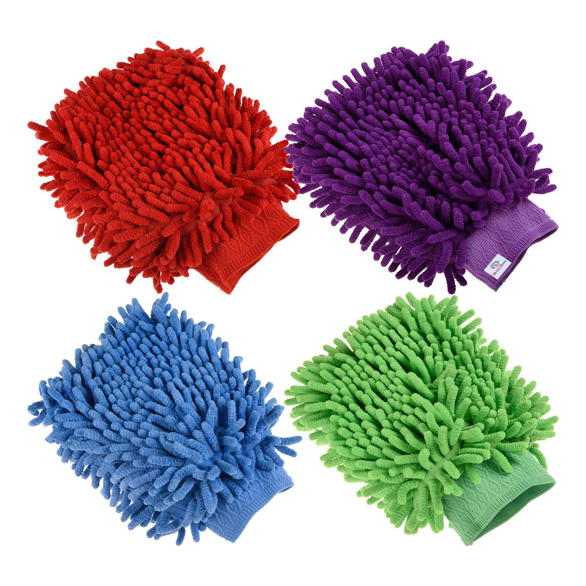 Heart Home Chenille Mitts|Microfiber Cleaning Gloves|Inside Waterproof Cloth Gloves|100 Gram Weighted Hand Duster|Chenille Gloves for Car|Glass|Pack of 4 (Multicolor)