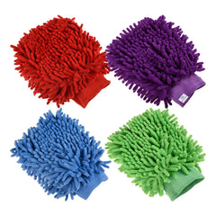Heart Home Chenille Mitts|Microfiber Cleaning Gloves|Inside Waterproof Cloth Gloves|100 Gram Weighted Hand Duster|Chenille Gloves for Car|Glass|Pack of 4 (Multicolor)