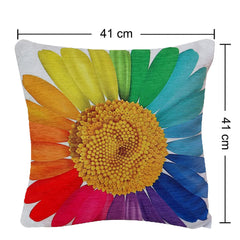 Heart Home Cushion Cover|Sofa Cushion Covers|Sun Flower Print Sitting Cushion Cover|Polyester Cushion Filler|16x16 Inch|Set of 5 (White)