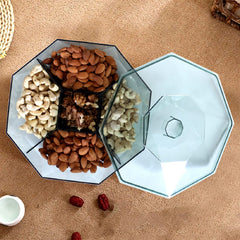 Kuber Industries 5 CompartMant Dry Fruit Jar|Octagon Shape Plastic Snackers,Cookies,Nuts Glass Jar|Masala,Grains & Kitchen Jar (Green)