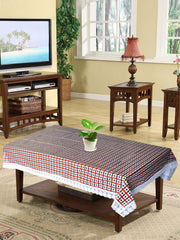 Heart Home Check Printed PVC 4 Seater Center Table Cover, Protector with White Lace Border, 40"x60" (Maroon)