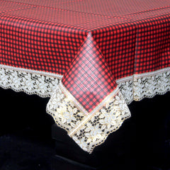 Kuber Industries Checkered PVC 6 Seater Dining Table Cover (Maroon) Pack of 1