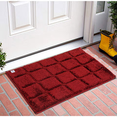 Heart Home Square Design Velvet Doormat, Pack of 3 (Maroon)