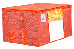 Kuber Industries Leheriya Printed 2 Piece Non Woven Saree Cover and 2 Pieces Underbed Storage Bag, Storage Organiser, Blanket Cover, Orange & Blue -CTKTC42397