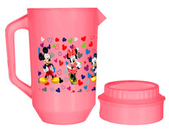 Kuber Industries Mickey & Friends Print Unbreakable Plastic Water Jug with Lid for Home, Kitchen, Office 2 Liter Pack of 3 (Pink)