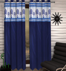 Kuber Industries Tree Design 4 Pieces Polyester Eyelet Door Curtain 7 Feet (Blue)-CTKTC14265