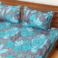Kuber Industries Fitted Double Bedsheet|Flower Print Premium Glace Cotton Elastic Bedsheet with Two Pillow Covers,72 x 78 Inch(Green)